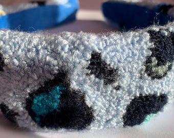 Blue Leopar Hand Tufted Punch Needle Headband