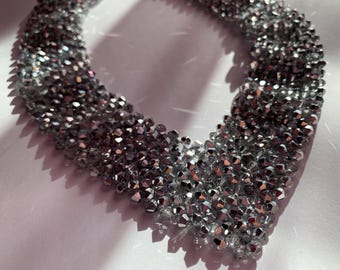 Handmade Sparkling Silver Color Glass Bead Crystal Necklace – Geometric Minimalist Jewelry – Statement Accessory (5 beads per row)