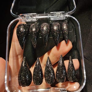 Black Glitter Short Claw Press-On Nails | Werewolf and Eagle Claw Inspired | Armor Anime Nails | 3D Sharp Talon Nails | Reusable Nails