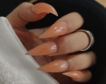 Orange-Pink Short Claw Press-On Nails | Werewolf and Eagle Claw Inspired | Armor Anime Nails | 3D Sharp Talon Nails | Reusable Nails