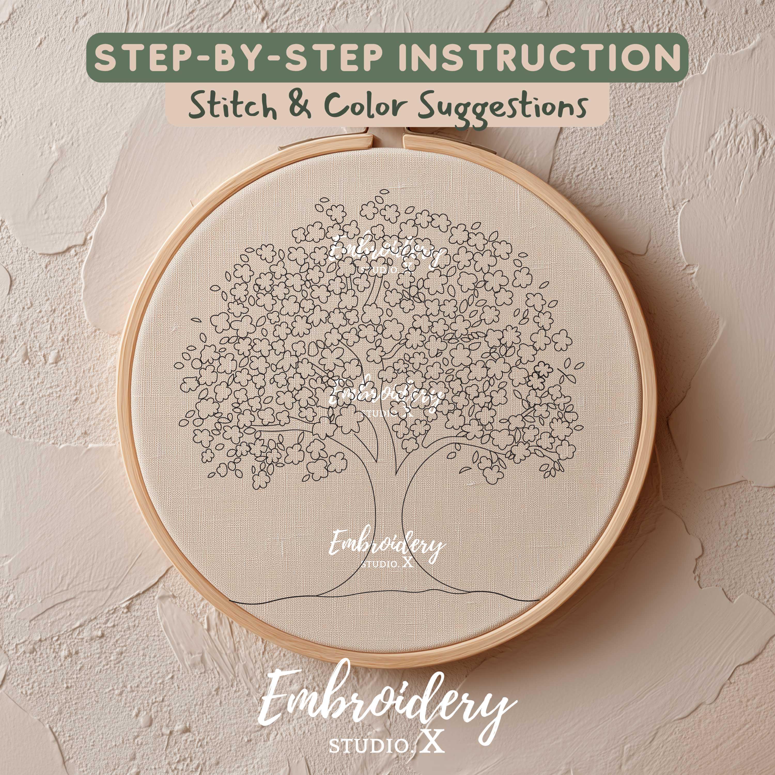 Cherry Blossom Tree Embroidery PDF | Floral Pink Sakura Pattern ...