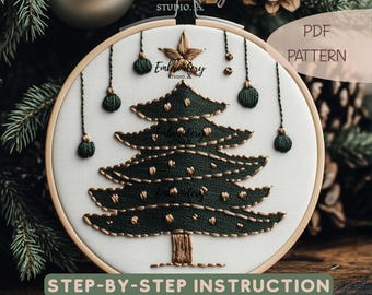 クリスマスツリーの刺繍パターン：初心者向けデザイン（PDFパターン