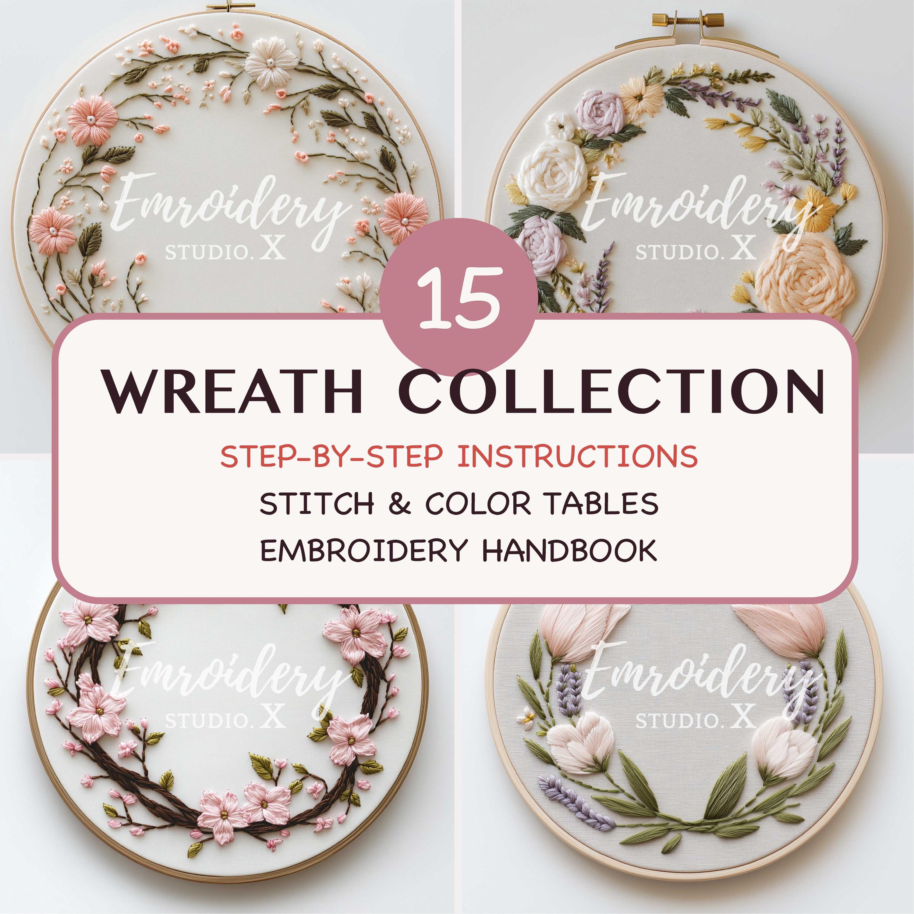 Floral Wreath Hand Embroidery Bundle Step by Step PDF Instructions - Etsy