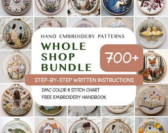 Whole Shop Embroidery Bundle 700+ Patterns PDF: Step-by-Step Hand Embroidery with Lifetime Access