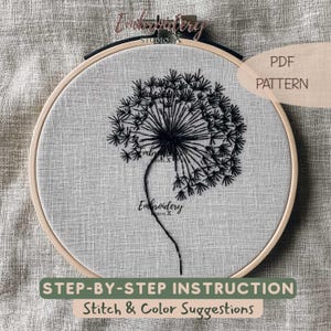 Dandelion Embroidery Design - Floral PDF Pattern for Dandelion Decor, Summer Hoop Art Project, DIY Craft Kit, Beginner Friendly