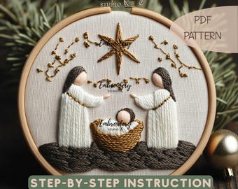 Stickdatei Weihnachtskrippe | Maria, Josef und Jesuskind | Religiöse & Christliche Kunst