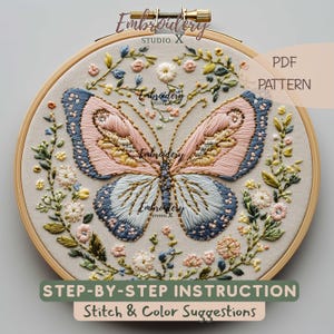 Butterfly and Wildflowers Embroidery Pattern | Hand Embroidery PDF | Floral Insect Hoop Art for DIY Stitching & Nature Lovers