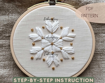Easy Snowflake Embroidery Pattern PDF | Festive Winter Design for Beginner-Friendly Holiday Stitching and Creative Christmas Gifts