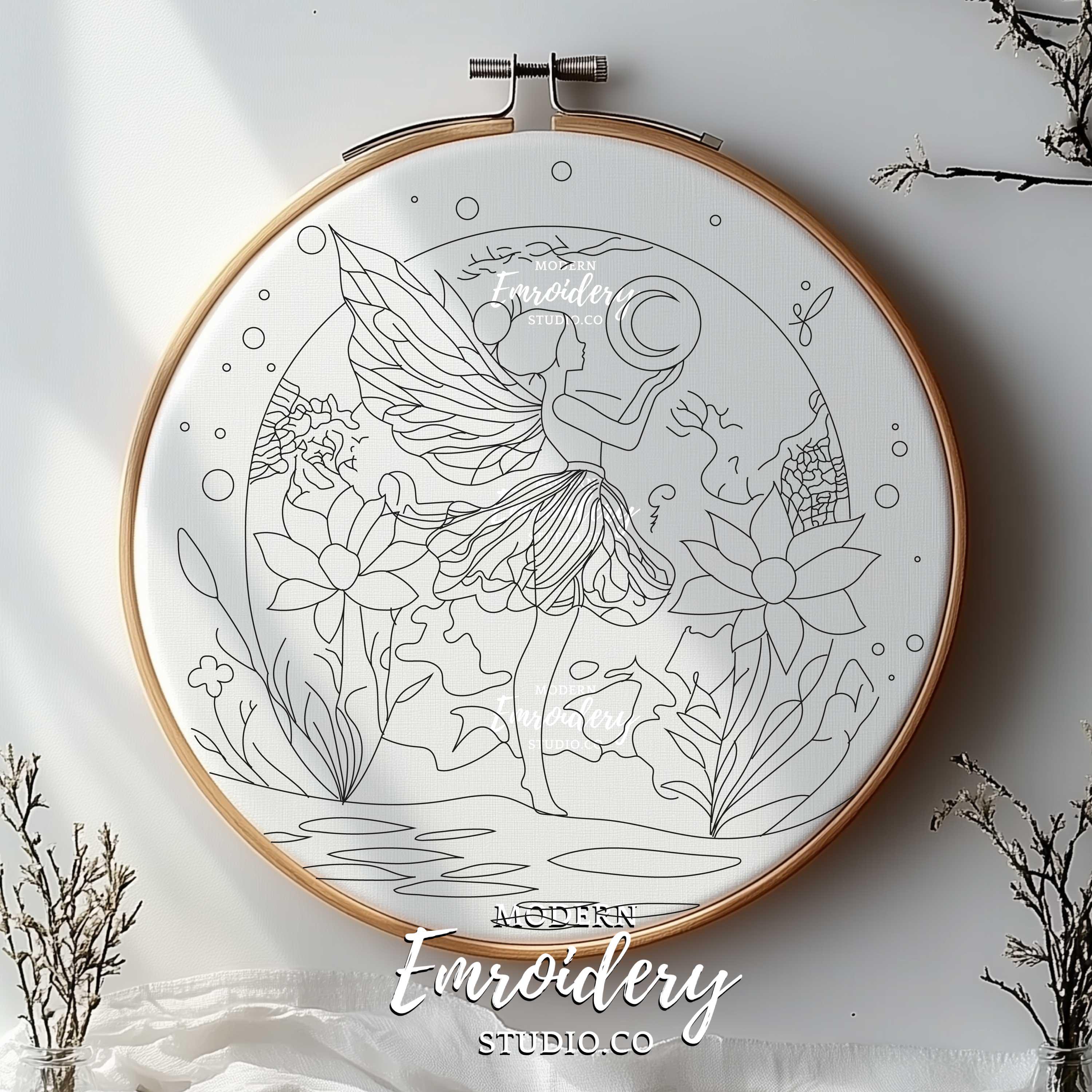 Moonlit Fairy With Lily Embroidery Pattern | Magical Hand Embroidery ...