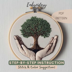Tree of Life Hand Embroidery Pattern | Hands Holding a Tree | Step by Step Beginner Instructions
