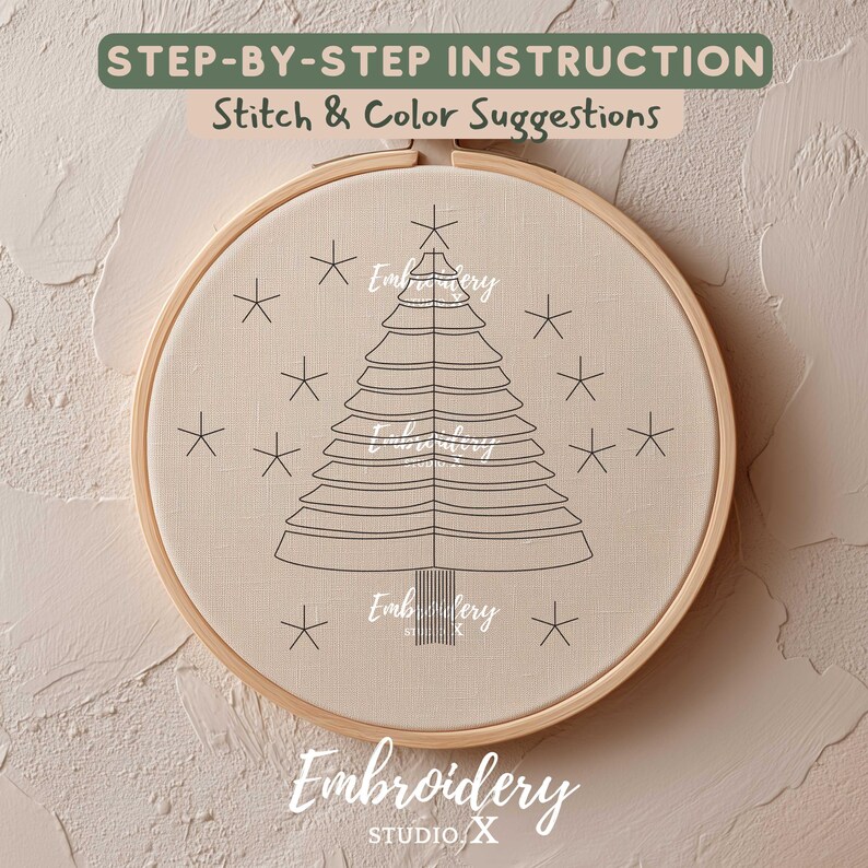 Beginner Christmas Pine Tree Embroidery PDF Pattern - Easy Holiday Hand ...