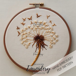 Blowing Dandelion Embroidery Pattern PDF | Happiness Day Hoop Art | DIY Hand Embroidery PDF Design