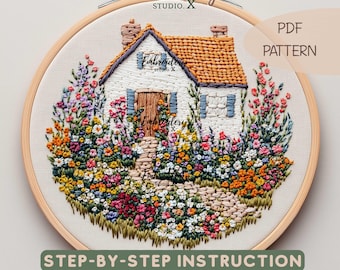 Spring Cottage Embroidery | Colorful Floral Home Pattern | Instant PDF Download | International Day of Happiness