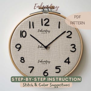 Modern Hand Embroidery Wall Clock Pattern | Easy Hoop Art with Stitched Numbers | Minimal Timepiece Design for Beginner Embroiderers