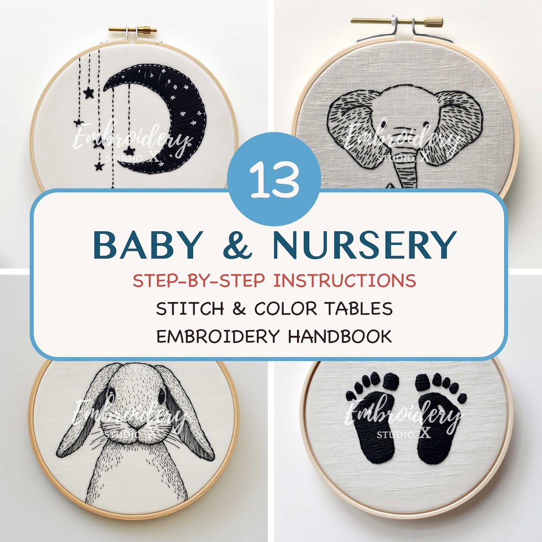 Beginner Baby and Nursery Step-by-step Embroidery Pattern Bundle PDF ...
