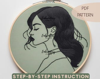 Dreamy Feminist Hoop Art | Girly Embroidery PDF Pattern | Elegant Hand Embroidered Lady Design