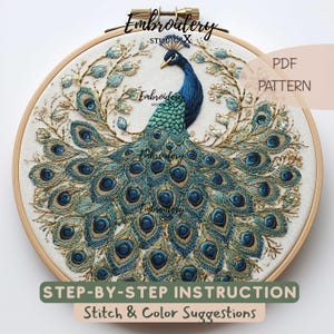 Peacock Embroidery Pattern | Festive Bird Hand Embroidery PDF | Ornate DIY Hoop Art & Digital Needlework for Nature Stitching