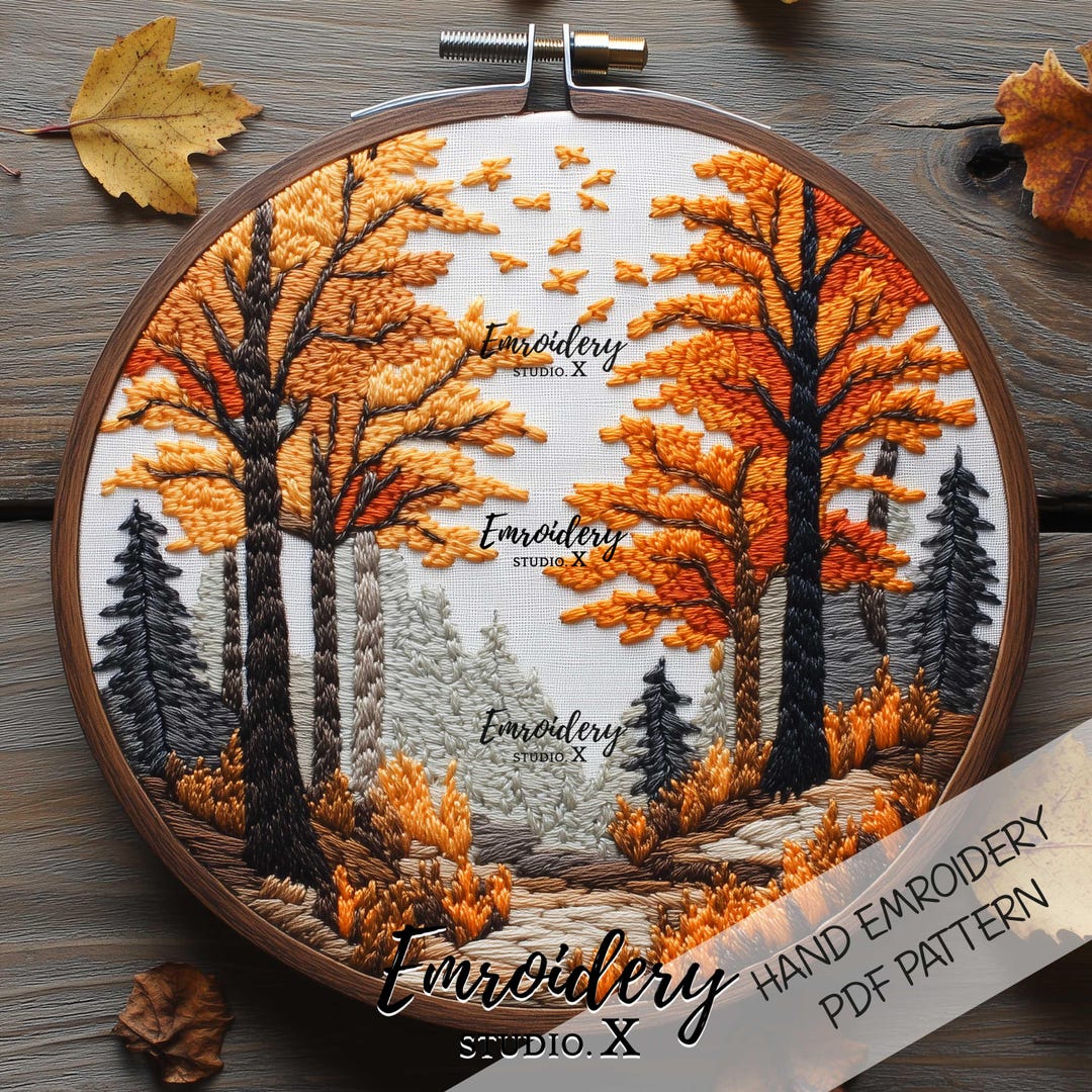 Autumn Forest Embroidery Pattern PDF: Fall Forest Path Hoop Art Hand ...