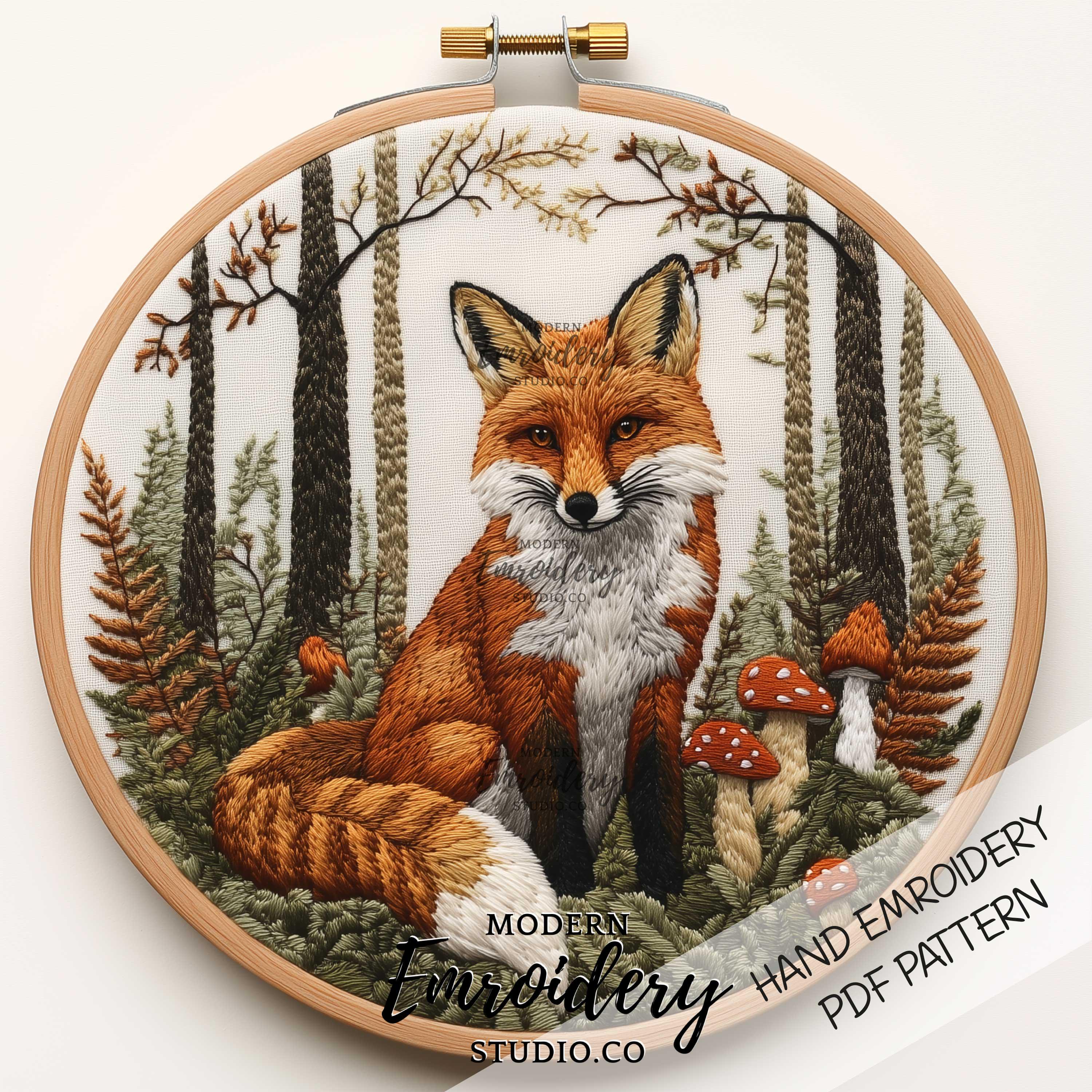 Fox in the Forest Embroidery Pattern | Realistic Woodland Hand ...