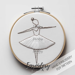 Modern Ballerina Embroidery PDF Pattern - Easy Beginner Hand Embroidery DIY Project for Creative Stitching and Festive Holiday Décor