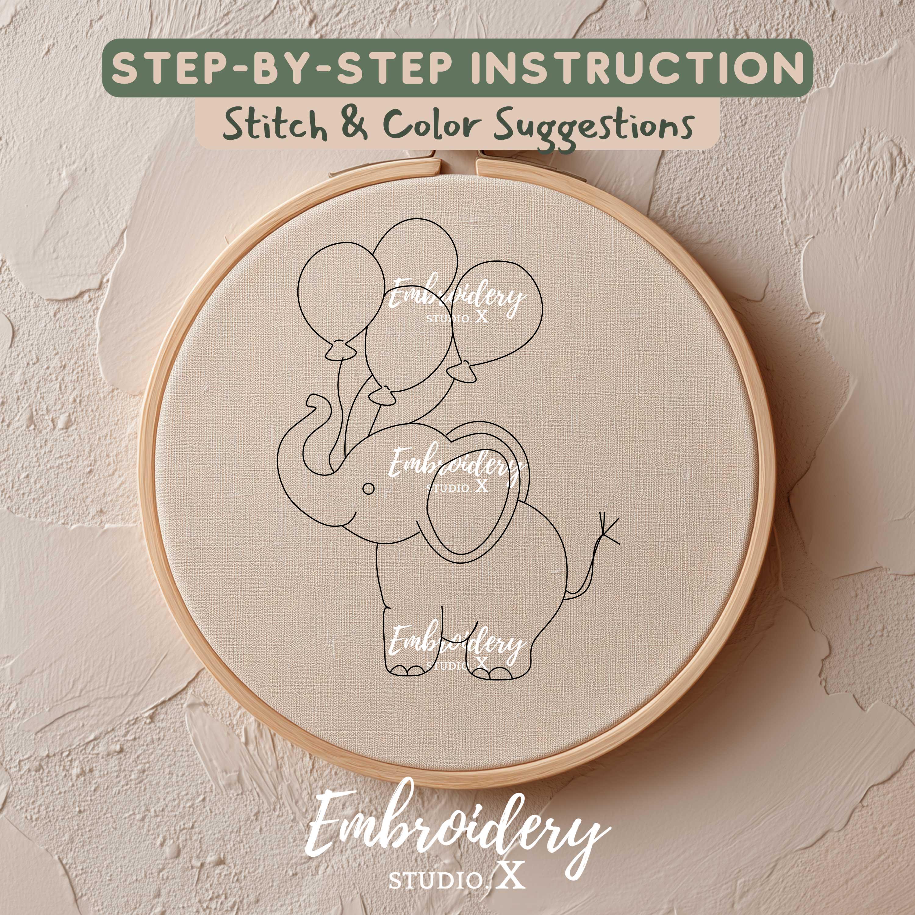 Elephant With Balloons Embroidery Pattern | Baby Elephant Hand ...