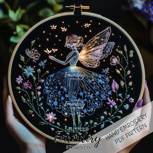 Glowing Fairy Embroidery Pattern | Mystical Hand Embroidery PDF | Enchanting Floral Stitching Design