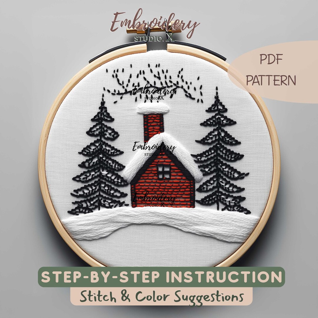 Christmas Village Embroidery | Snow Village Hand Embroidery Pattern ...