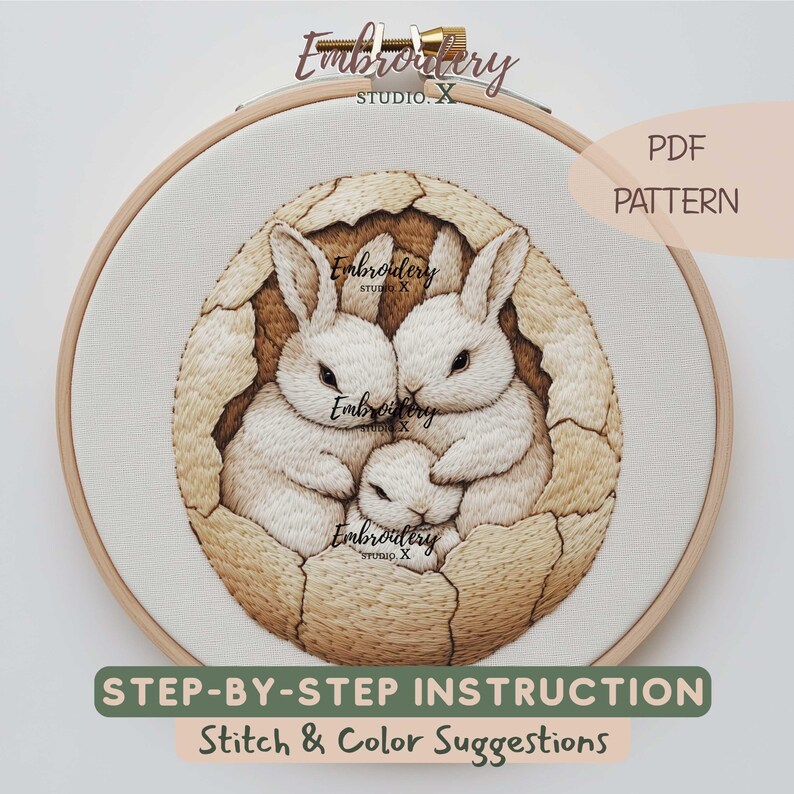Easter Bunny Family Embroidery Pattern | Rabbits in Egg Shell PDF ...