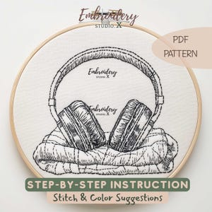 Cozy Headphones and Blanket Embroidery Design | Easy Modern Hand Stitch Pattern for Beginner Embroiderers | Minimal Hoop Art PDF