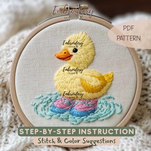 Duck With Boots Hand Embroidery PDF | Baby Duck Stitching Design For Kids Room Decor | Step by Step Instructions