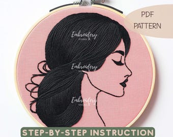 Arte em bastidor feminista com bordado feminino | PDF de bordado à mão | Design DIY de mulheres fortes para artesanato de primavera