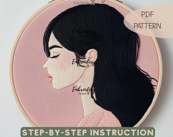 Arte em bastidor bordada à mão com temática feminista | PDF de bordado feminino moderno | Ideia elegante para presente e decoração