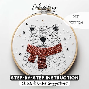 Polar Bear Embroidery Pattern - Beginner Animal Design for Modern Winter Crafts, Perfect DIY Gift, Creative Embroidery PDF for Beginners