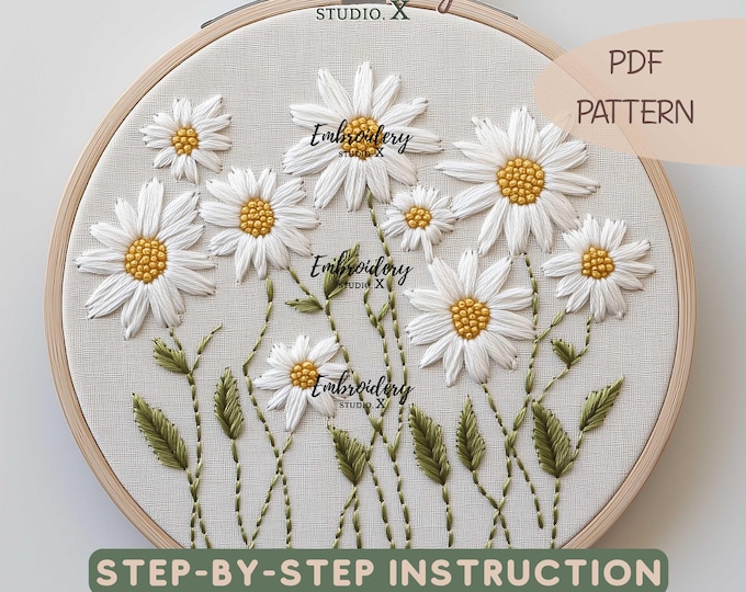 Wildflower Meadow Embroidery Pattern, Modern Floral Design, PDF Pattern ...