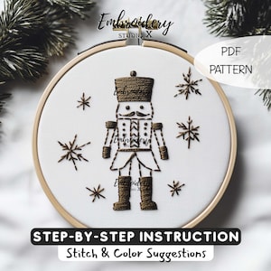 Beginner Nutcracker Soldier Embroidery Template - Festive Hand Embroidery Design for Christmas Decor and Winter Holiday Stitching Project