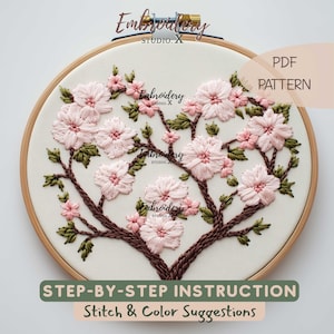 Floral Sakura Heart Embroidery Design | Cherry Blossom Tree Hoop Art | Floral Pink Sakura PDF Pattern