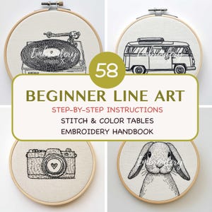 Beginner Step-by-Step Hand Embroidery Mega Bundle PDF, Cozy Nook, Baby, Travel, Black & White Line Art