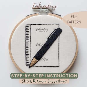 Carnet de notes et broderie au stylo Patron PDF | Point de dessin au trait minimaliste facile pour les débutants | Créoles Blackwork modernes pour une décoration intérieure cosy