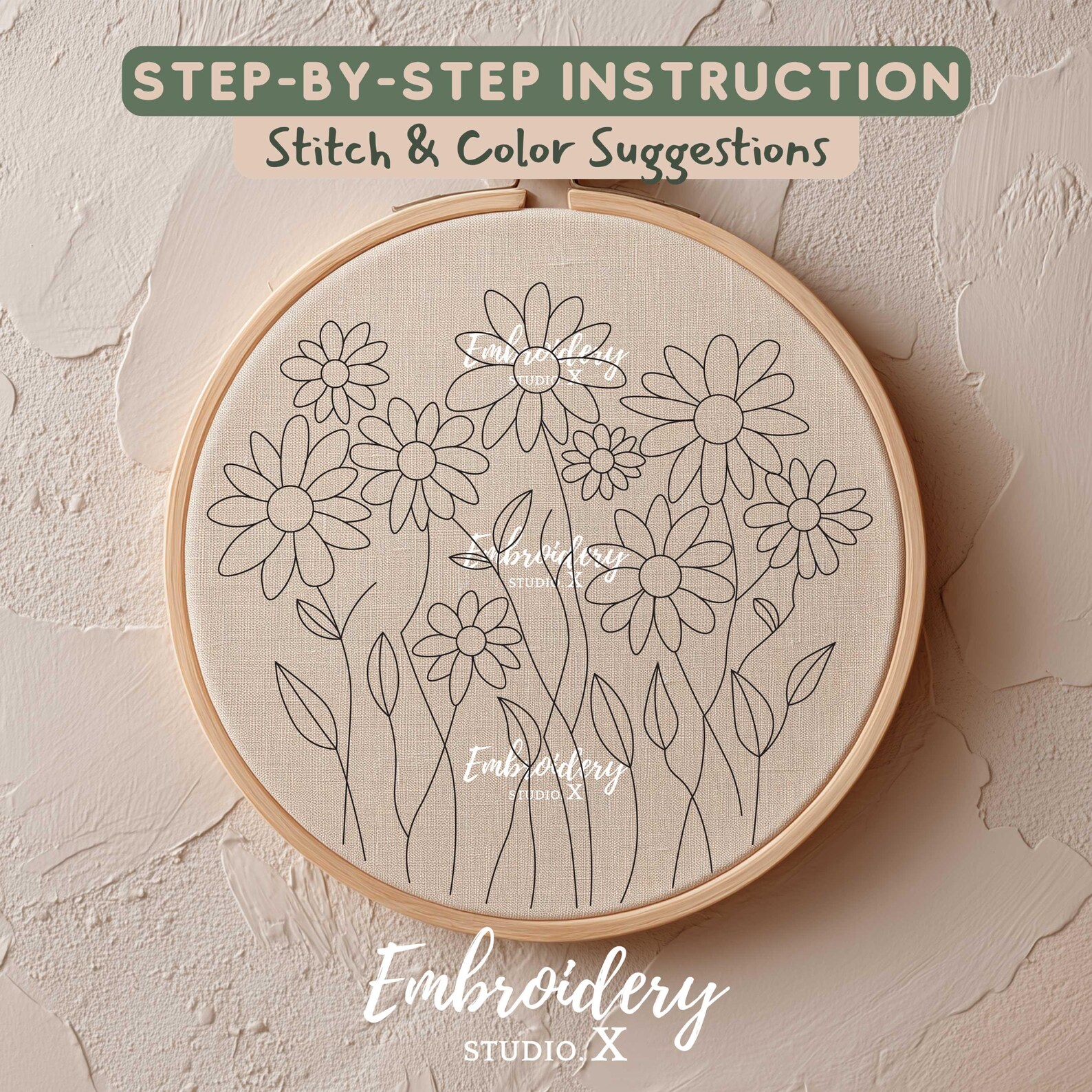 Wild Daisy Meadow Embroidery Design - Floral PDF Pattern for Hoop Art ...