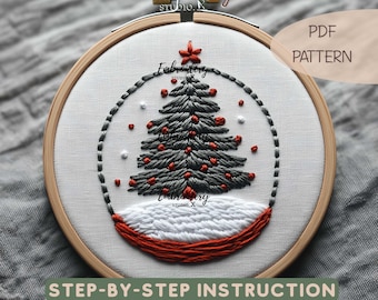Schneekugel Weihnachtsbaum Stickdatei | Schneeflocke Stickerei | Schneekugel Weihnachten | Handgesticktes Bild|Baum Stickdatei PDF|Stickpaket