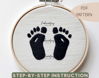 Baby Footprint Embroidery Pattern | Minimalist Line Art PDF for Nursery Decor | Beginner-Friendly Newborn Keepsake or Baby Shower Gift