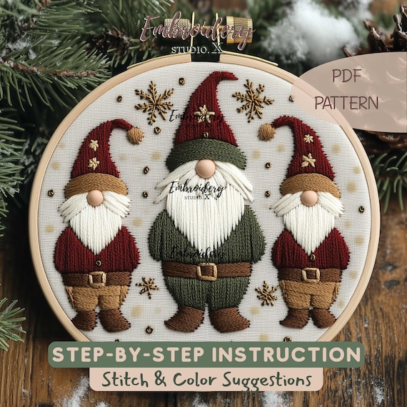 クリスマスノームの刺繍パターン | DIY手刺繍 | クリスマス 