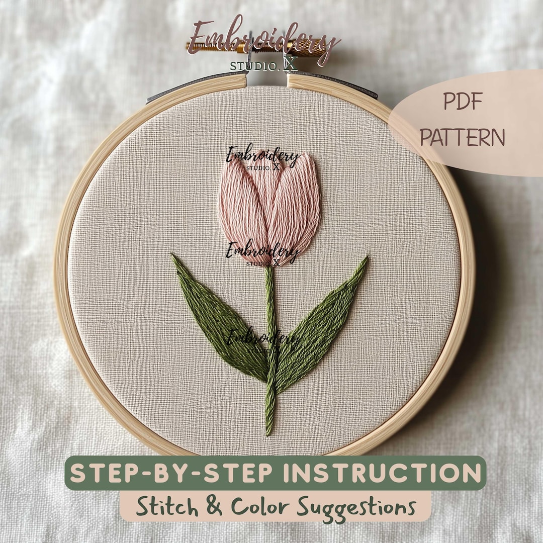 Tulip Embroidery PDF Pattern – Tulip Flower Design for Floral Hoop Art ...
