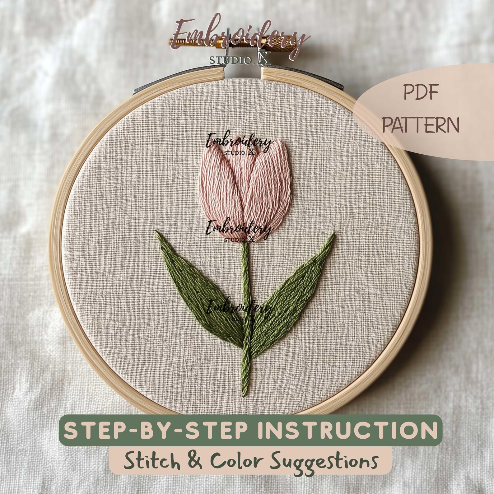 Tulip Embroidery PDF Pattern – Tulip Flower Design for Floral Hoop Art ...