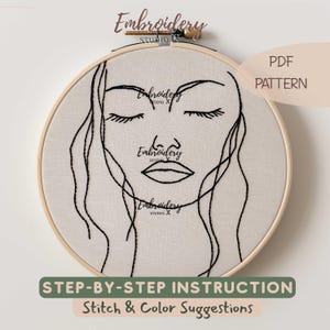 Modern Feminist Line Art Embroidery | Beginner-Friendly PDF Pattern | One-Line Minimal Lady Design