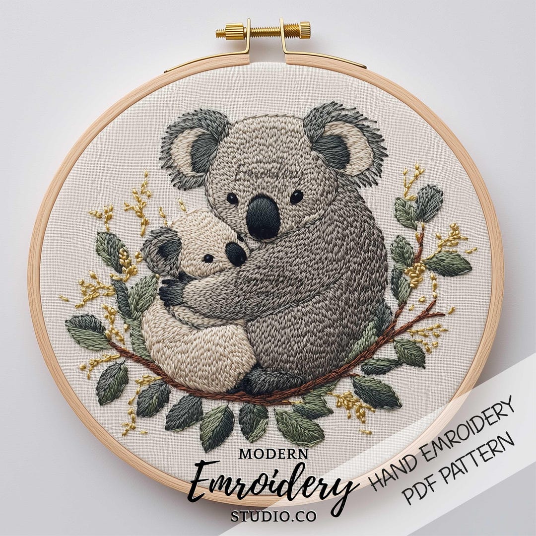 Mother and Baby Koala Embroidery Pattern | Cute Animal Hand Embroidery ...