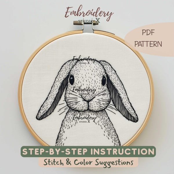 Minimalist Bunny Embroidery Pattern | Simple Hand Embroidery PDF for Baby Room Decor | Modern Rabbit Hoop Art for Beginners