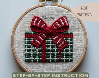 Ricamo a mano per scatola regalo in formato PDF / Schema di ricamo a mano fai da te in formato PDF / Ricamo creativo per le feste per progetti di decorazioni natalizie e di Capodanno