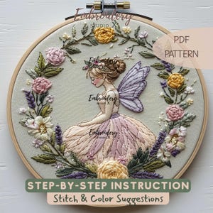 幻想的な妖精の刺繍｜夢のような花の妖精のフープアート PDF｜初心者向け花の刺繍パターン
