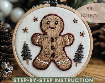 Lebkuchenmann Stickdatei | Niedliches Lebkuchen-Muster | DIY Weihnachtsprojekt | Gemütliches Weihnachtsdekor